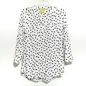 Maeve Black Polka-dot Long Sleeve Top Size M